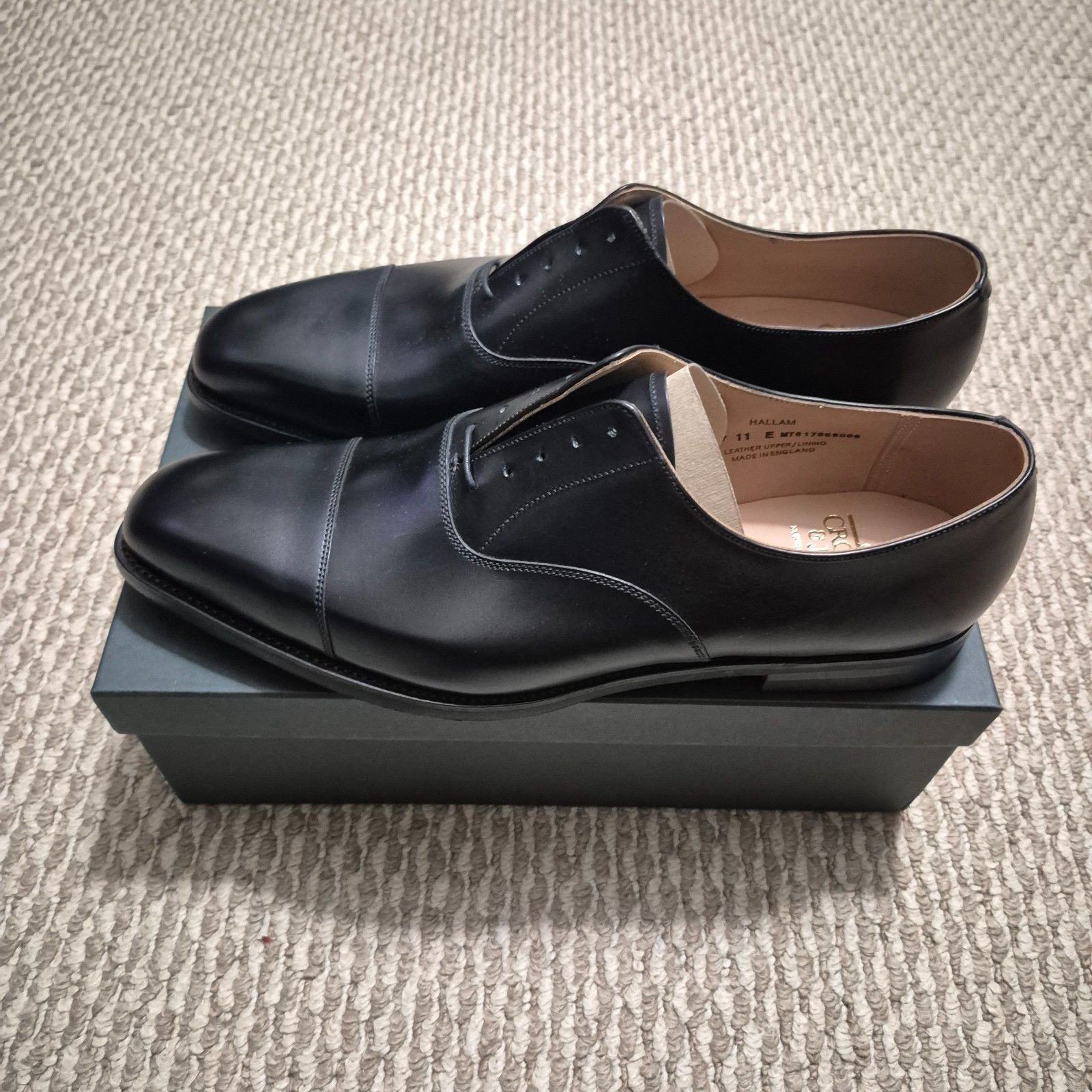 Crockett & Jones Hallam Black Leather Cap Toe Oxford Dress Shoes Uk 11 E Us 12 — image 4 of 8